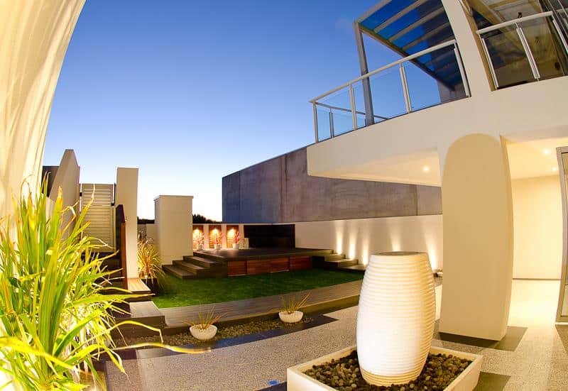 luxury backyard with nice lighting